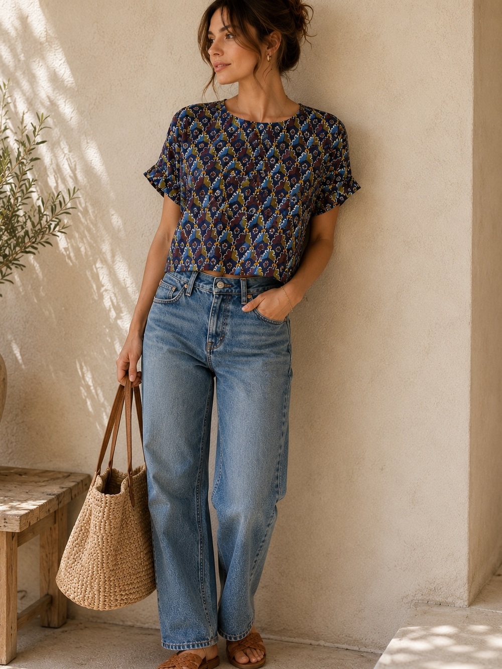 NWT Fragonard Paris French Cotton Block Print Top Boho European Summer Artisan